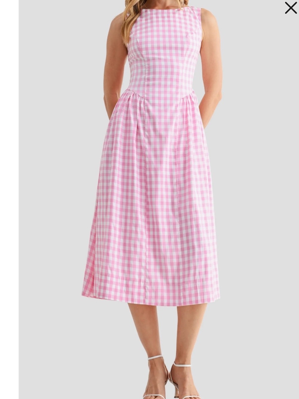 All in Favor Pink and White Gingham midi Dress, XS